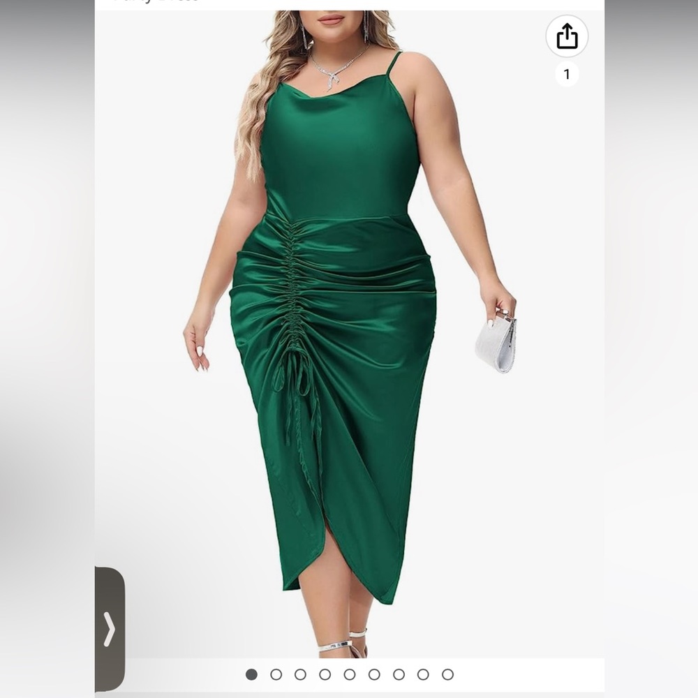 Hanna Nikole Satin Cocktail Cowl Neck Drawstring Ruched Dress NWT size 24